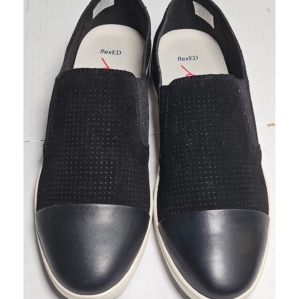 Ellen DeGeneres Aviana Black Suede Leather Cap Toe Slip On Sneakers Womens 8.5M